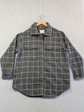 Tilley Flannel Plaid Shacket Women's Large Gray White Recycled Polyester Wool